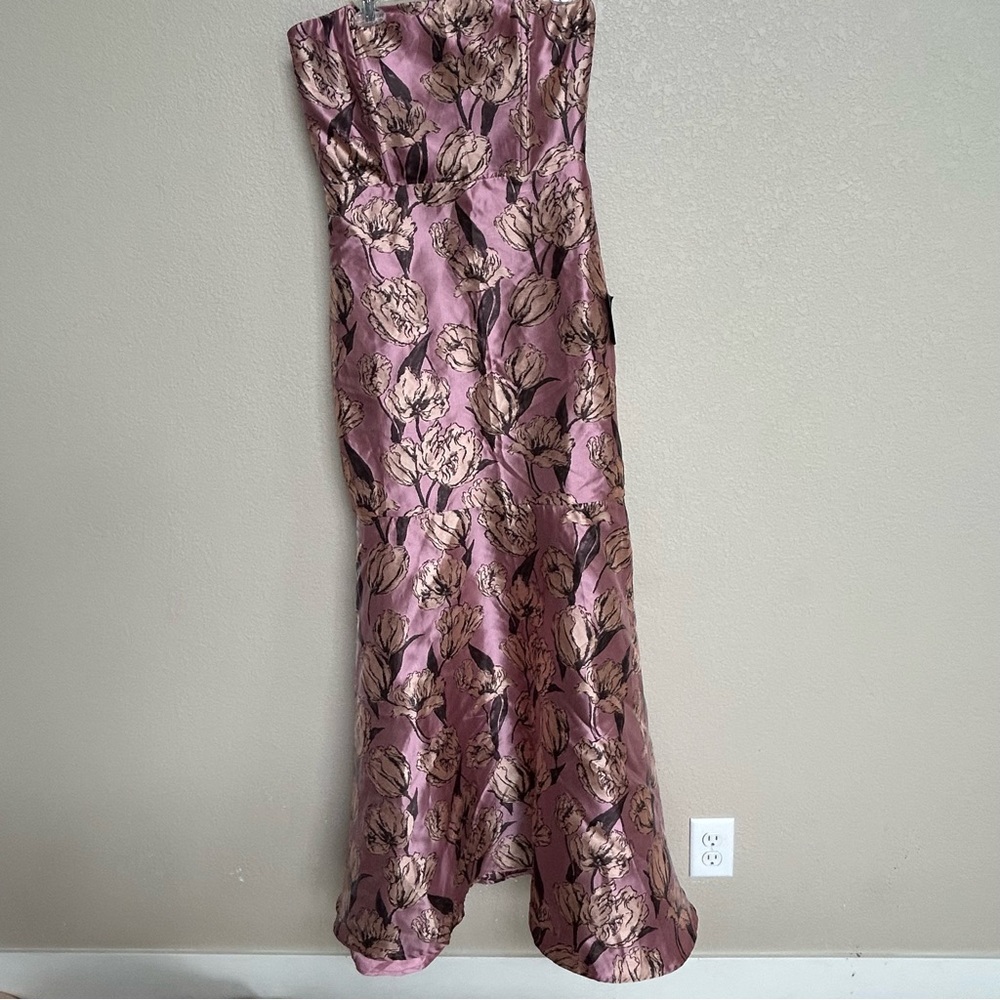 NWT Lulus Strapless Gowning Around Floral Maxi Dress Pink Gold Women’s Large - Picture 4 of 14